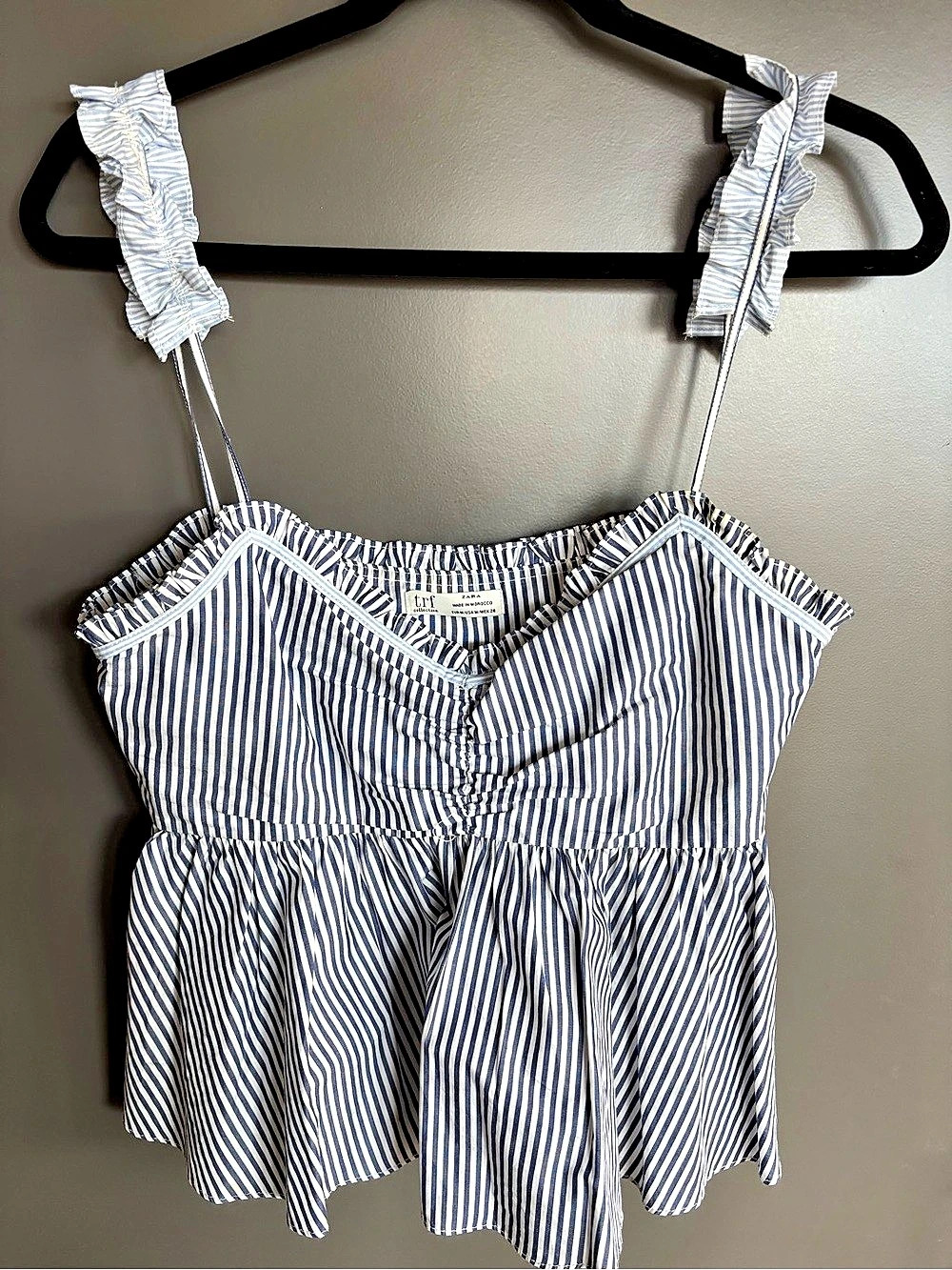Zara TRF Collection striped ruffle cami Striped Ruffle Cami in Blue & White Size